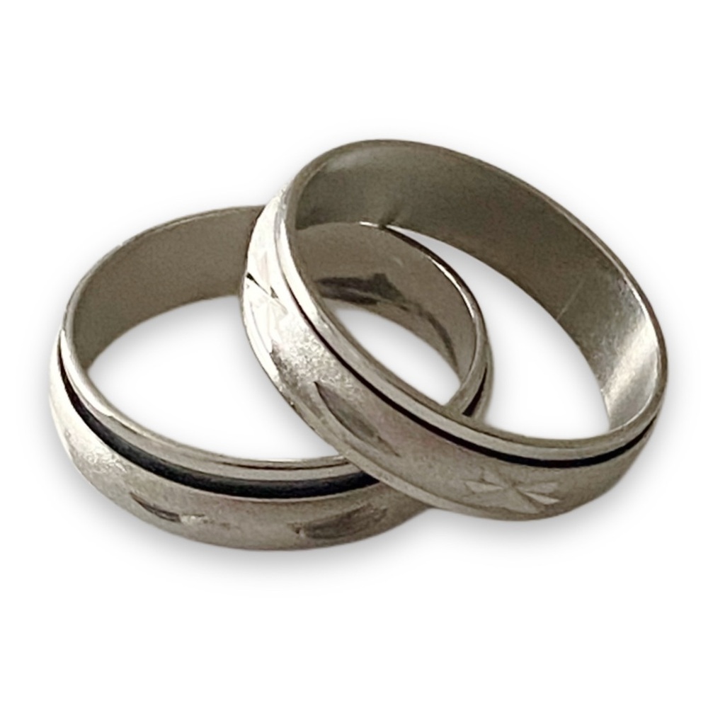 Silver Diamond Cut Spinner Size 7.5 Unisex Fidget Ring Band Set of 2